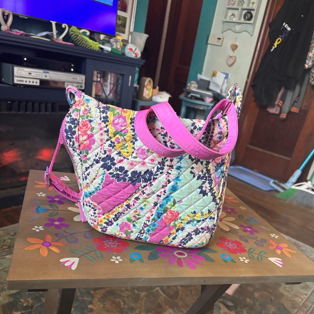 Quilted Floral Crossbody Bag in Bright Pink